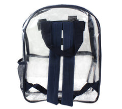 Full-size clear backpack with Black trim and accents | Back view of straps